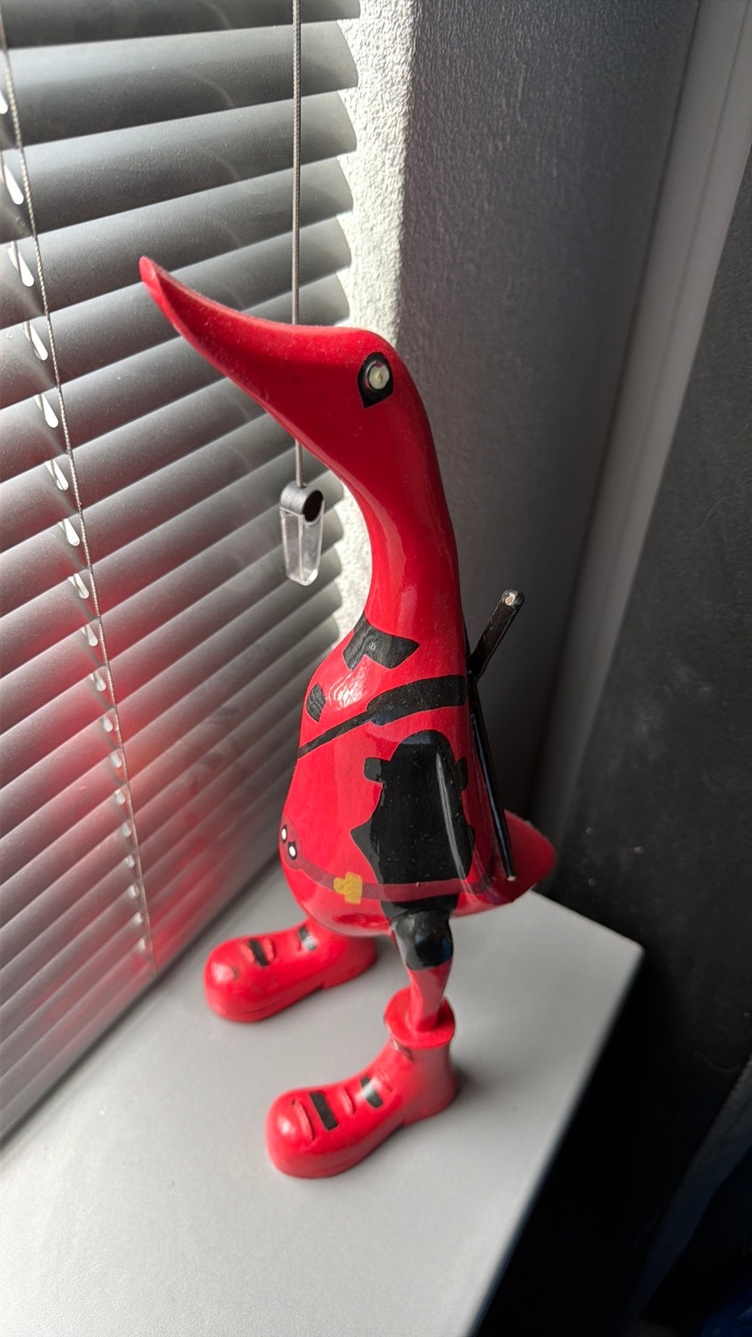 Handgemaakt houten Eend Bali Deadpool, Verzamelen, Ophalen, Zo goed als nieuw, Dier
