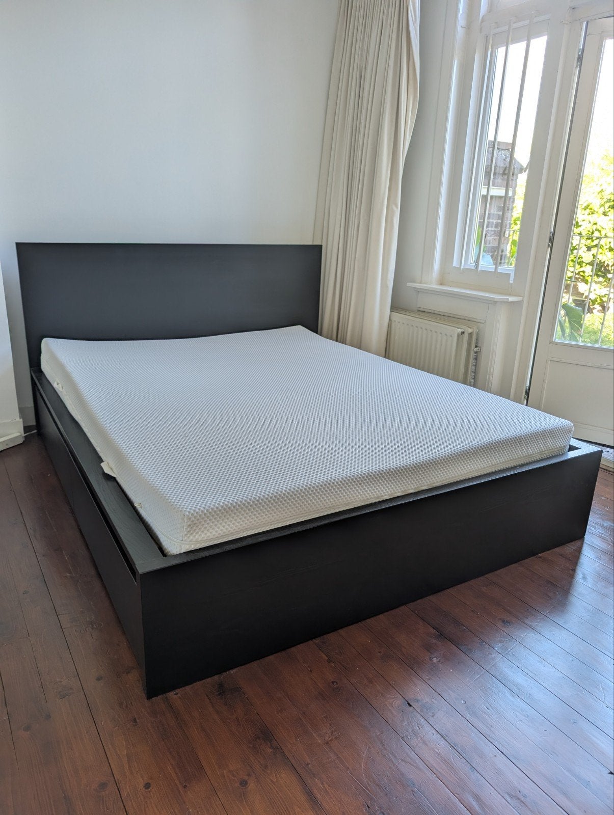 Ikea MALM bed 160x200 cm met 4 lades (excl. matras), Ophalen, Gebruikt, Zwart, Tweepersoons