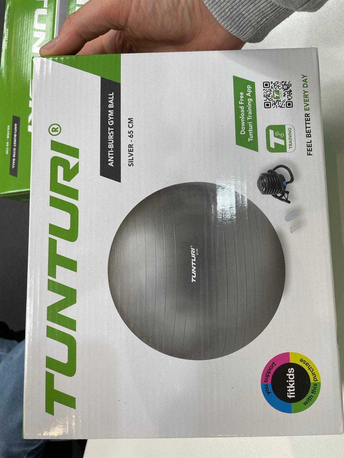 Tunturi Anti-Burst Fitnessbal - Zilver - 65 cm, Ophalen, Nieuw, Buik, Fitnessbal
