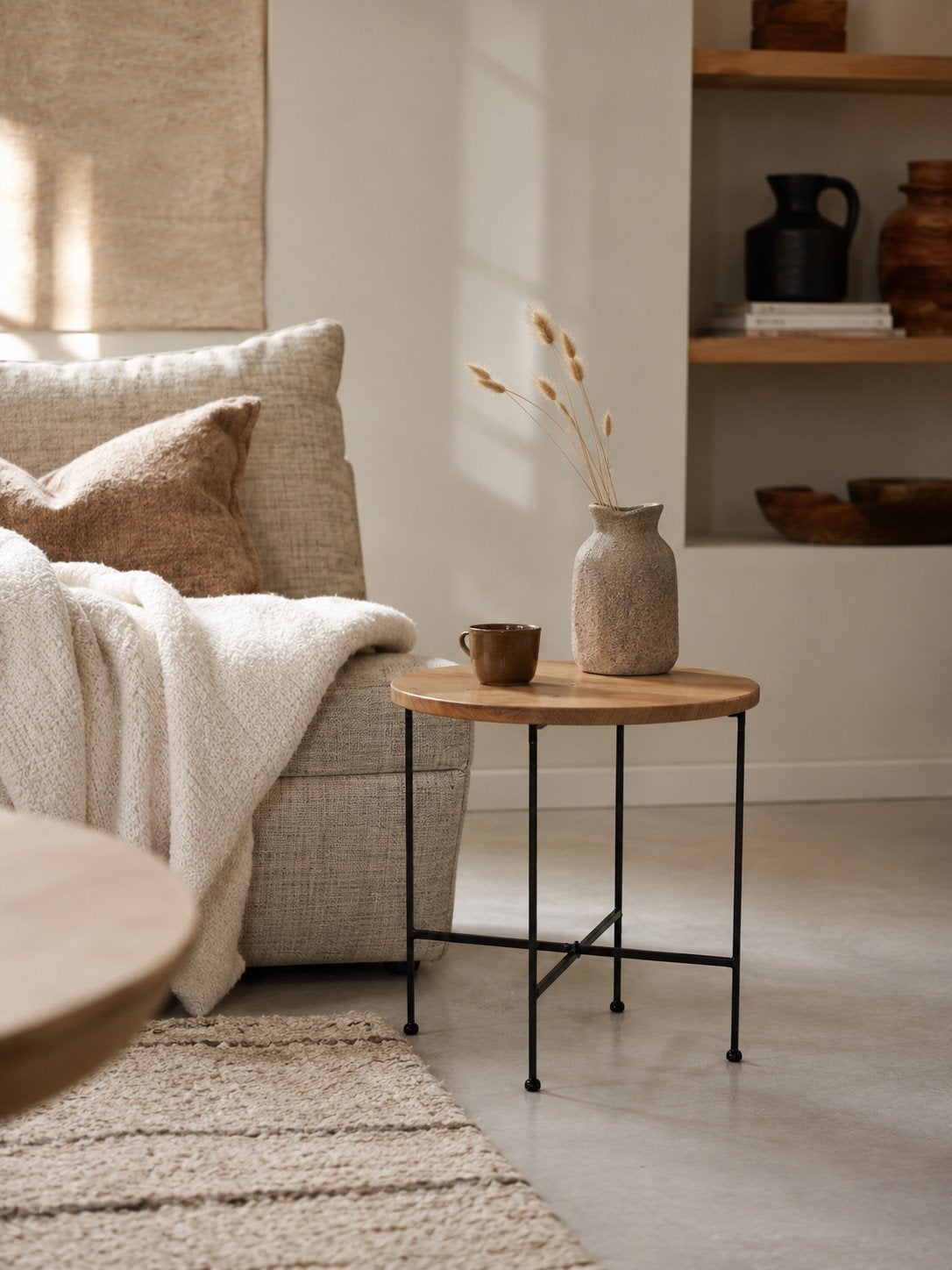 Unieke teak bijzettafel/salontafel., Huis en Inrichting, Tafels | Bijzettafels, Minder dan 55 cm, Rond, Nieuw, Hout