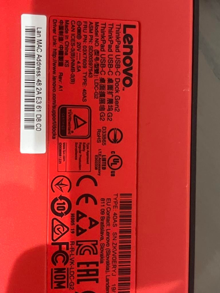 Lenovo ThinkPad USB-C Dock Gen 2 (Type 40AS), Computers en Software, Dockingstations, Zo goed als nieuw, Docking station, Laptop
