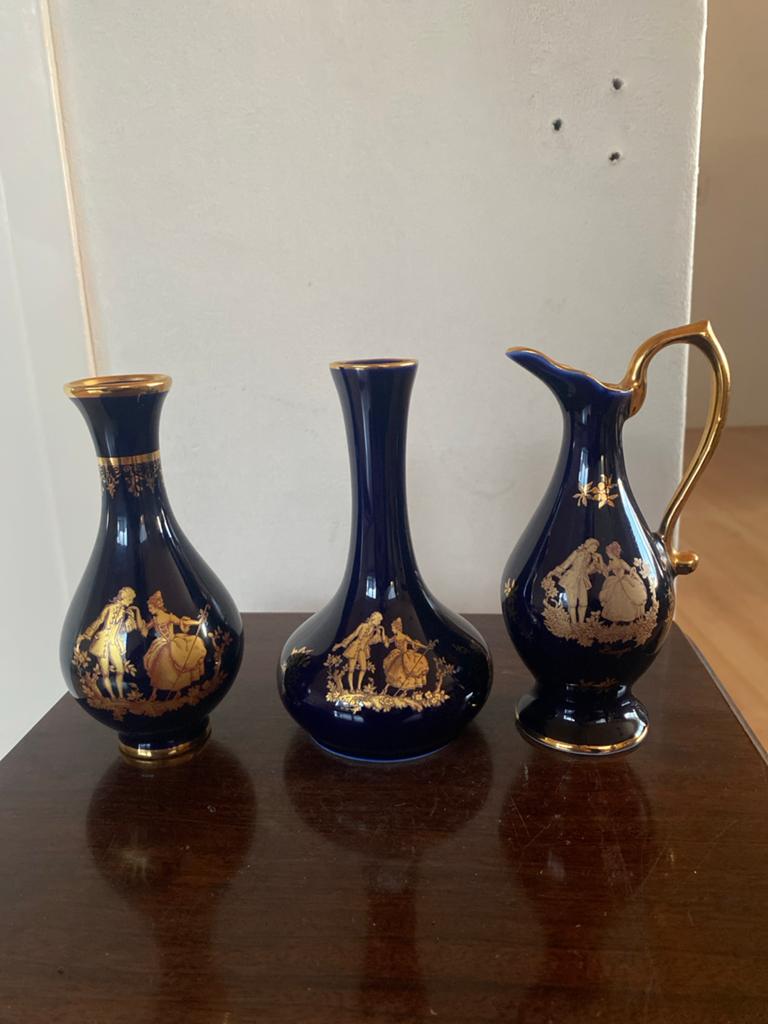 Limoges Castel Frankrijk Kobaltblauwe Vazen en Kan, Ophalen of Verzenden