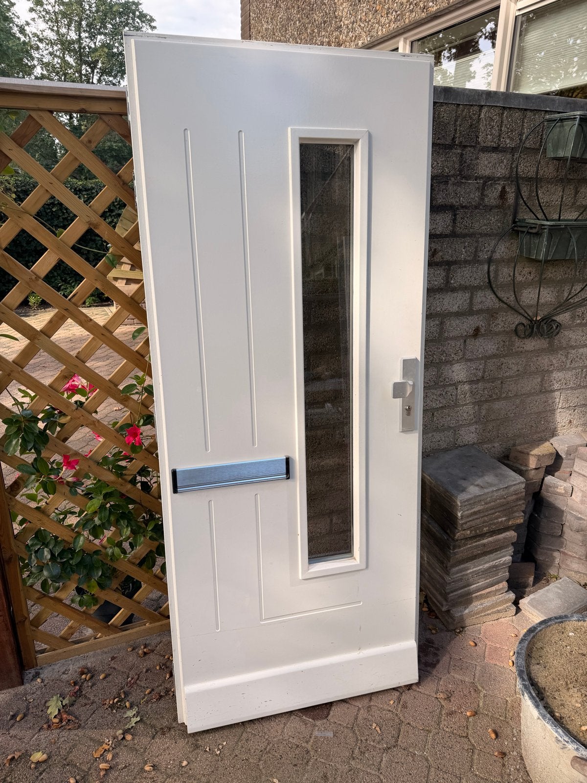 Mooie hardhouten voordeur met glas en brievenbus, Ophalen, Gebruikt, 80 tot 100 cm, Buitendeur