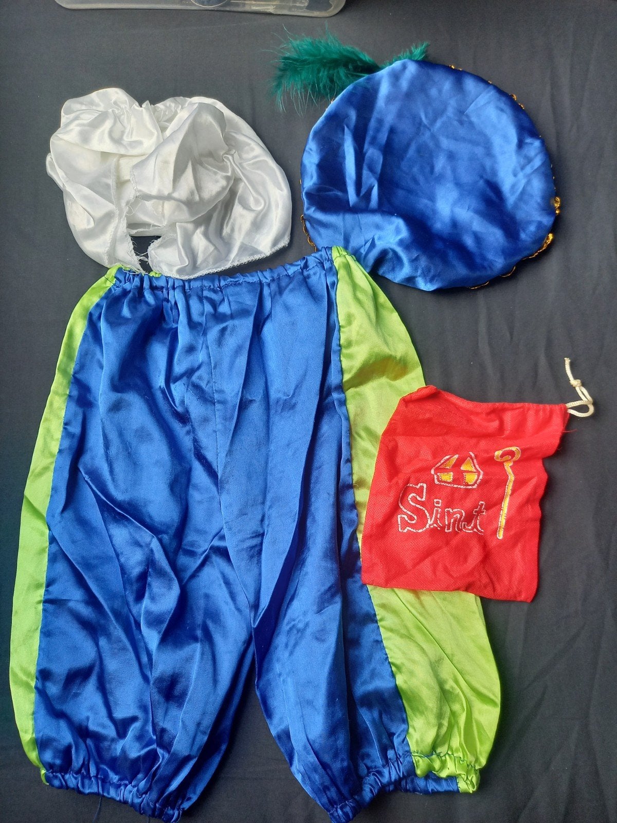 Blauw Groen Pietenpak Maat 5-7 Jaar, Ophalen of Verzenden, Gebruikt, 104 of kleiner, Jongen of Meisje