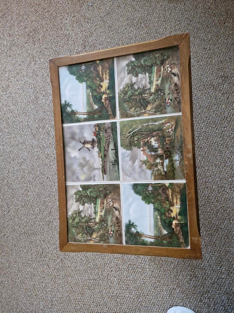 Vintage Tegel Tafel met Landschap, Ophalen