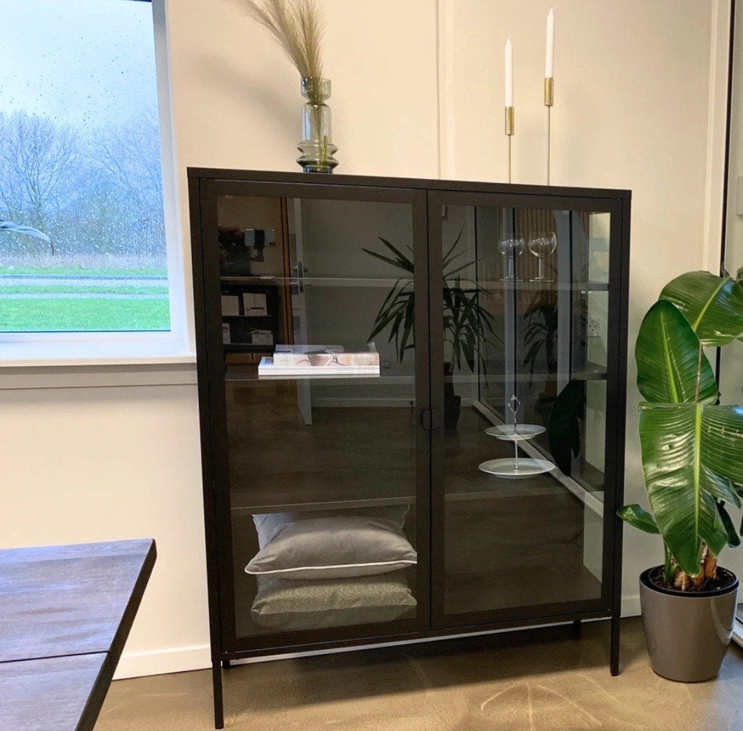 Herman Moderne vitrinekast 110x40x140cm, Ophalen, Met deur(en), 100 tot 150 cm, 100 tot 150 cm