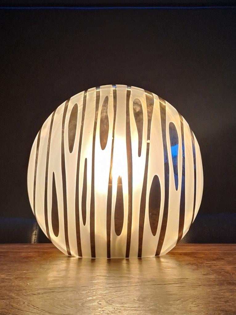 vintage discus design tafellamp sfeer-lamp verlichting, Ophalen of Verzenden, Gebruikt, Glas