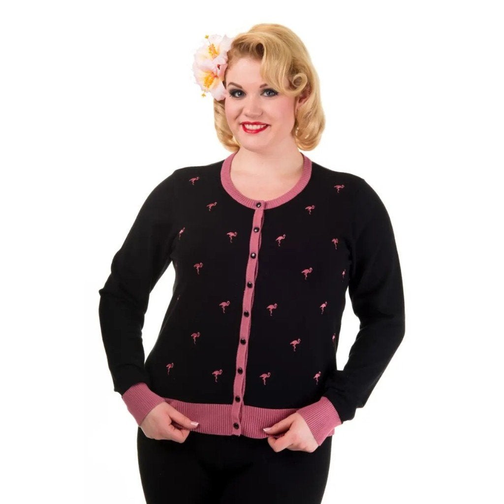 Banned Golden Touch Cardigan Zwart Roze Flamingo 4XL Retro, Syal sp. z o.o,, Verzenden, Zwart, Maat 46/48 (XL) of groter