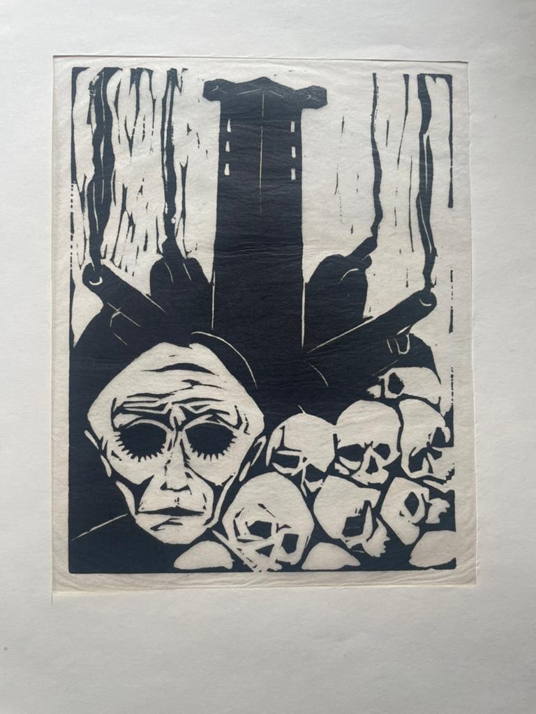 Hildo Krop - Oorlog, originele houtsnede, Antiek en Kunst, Ophalen of Verzenden