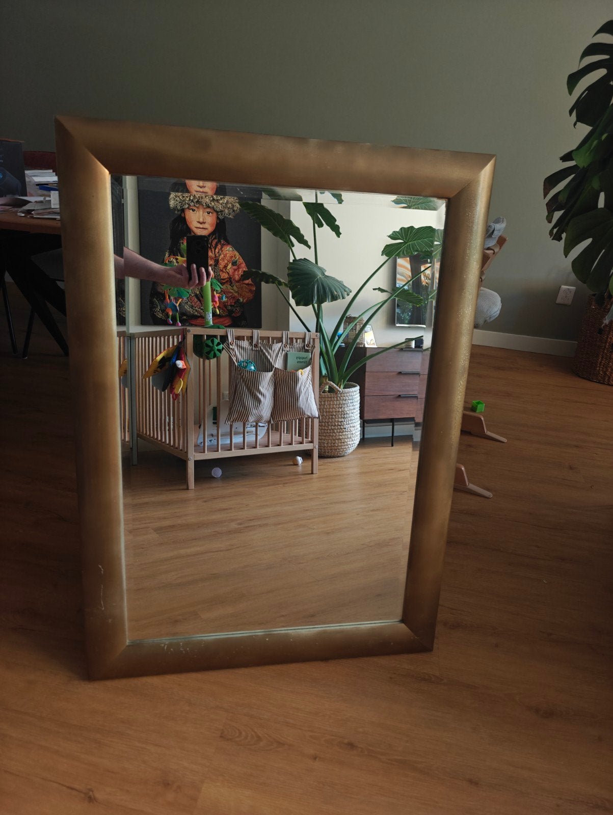 Spiegel met gouden/bronzen lijst, Huis en Inrichting, Woonaccessoires | Spiegels, Ophalen, Rechthoekig, 50 tot 75 cm, 100 tot 150 cm