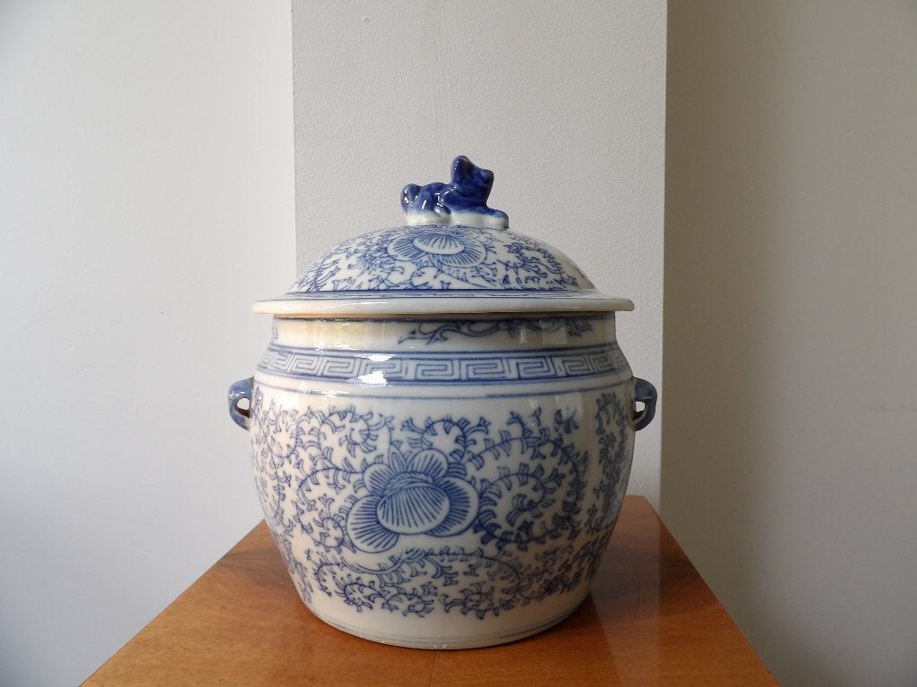 Antieke Chinese Blauw-Witte Gemberpot met Deksel, Ophalen of Verzenden