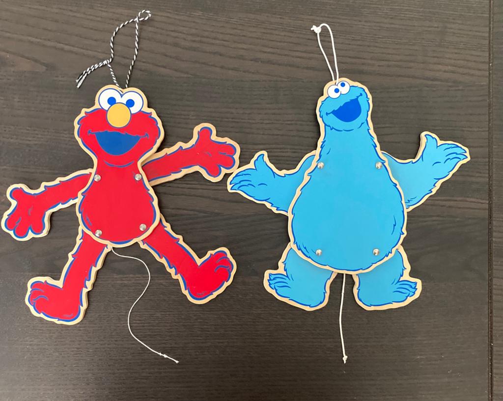Grote(26 cm)houten Elmo KoekiemonsterSesamstraat trekpoppen, Ophalen of Verzenden, Zo goed als nieuw