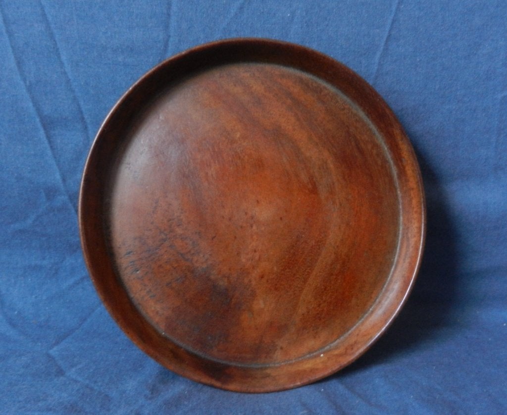 Grote mahoniehouten onderzetter gewelfde rand ca 1900 d 16,4, Ophalen of Verzenden