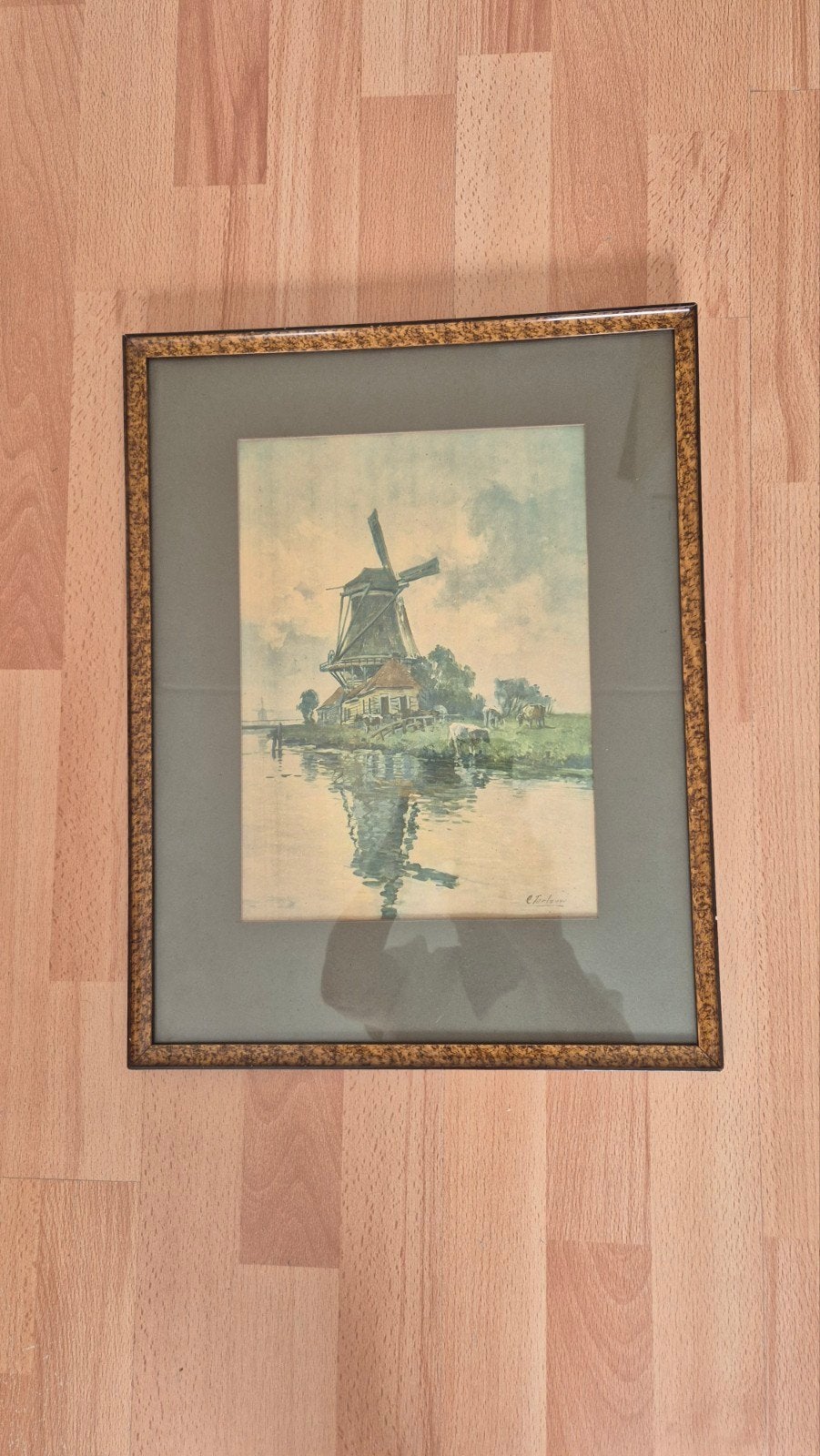Hollands Landschap van Cornelis( Kees)Terlouw, Ophalen, Achter glas