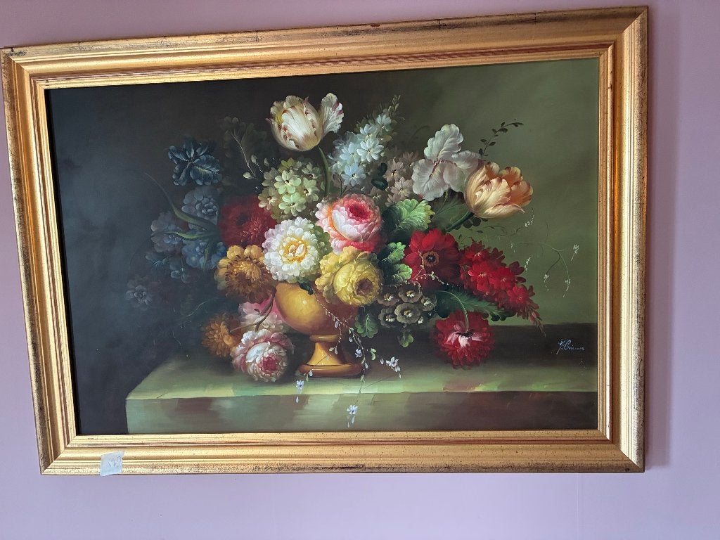 Schiderij bloemen , erg mooi!, Bloemen, Ophalen of Verzenden, Gesigneerd, Olieverf