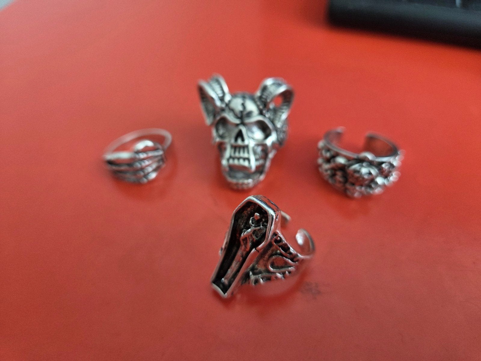 Ringen gothic rock ring horror doodskop dood death metal, Ophalen of Verzenden, Zilver, Zilver, Dame