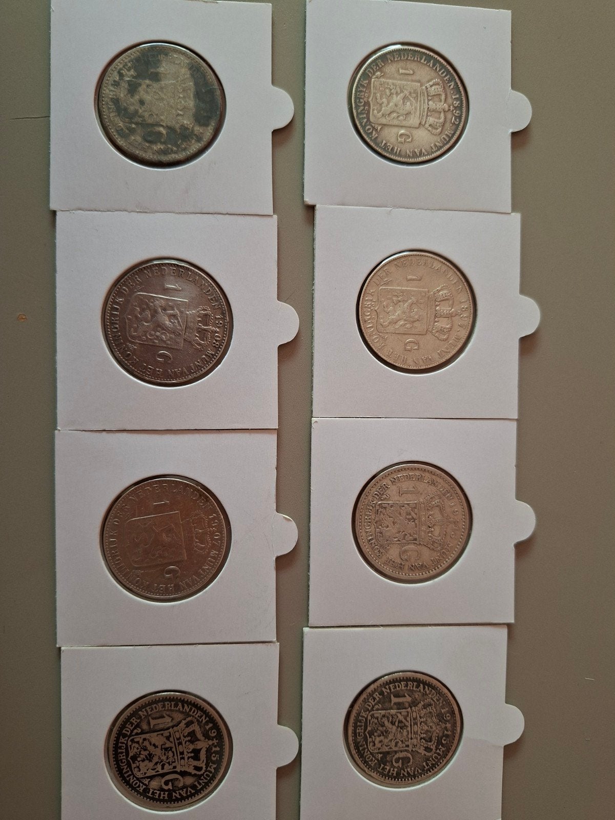 1 gulden 1892 1897 1907 1908 1913 1914 1915 wilhelmina, 1 gulden, Setje, Zilver, Ophalen of Verzenden