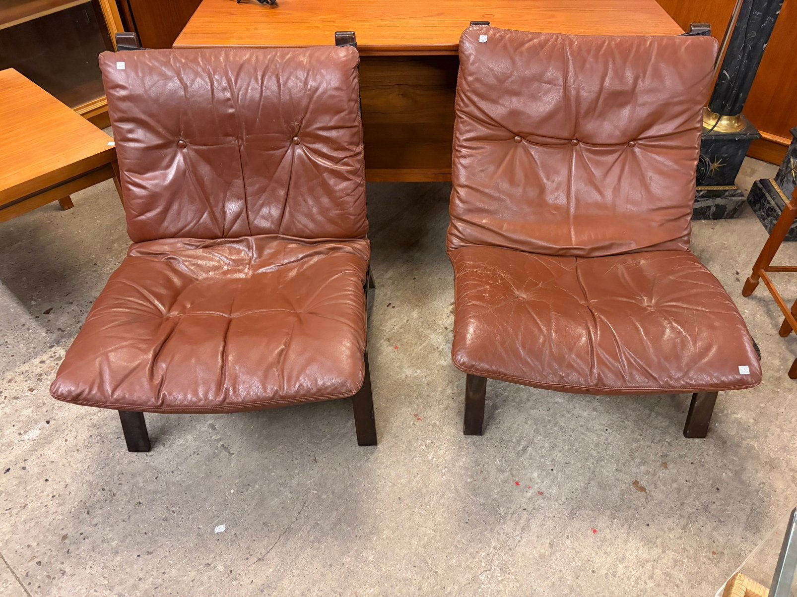2 vintage leren fautauils, Ophalen, Minder dan 50 cm, ., 75 tot 100 cm