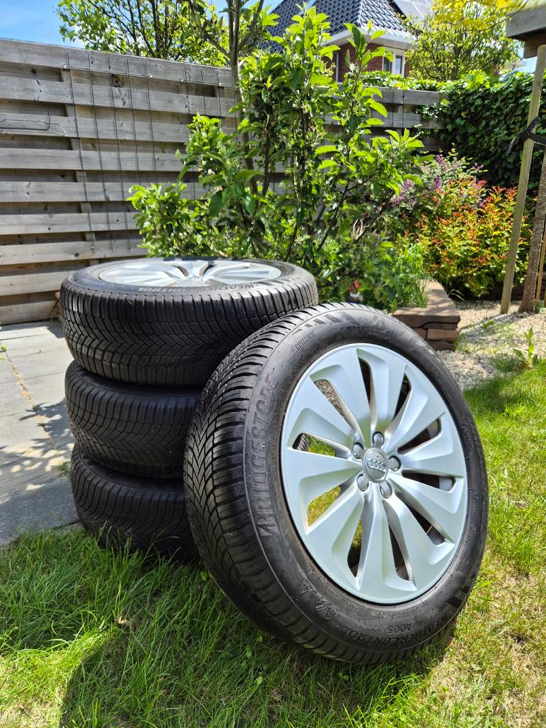 Audi 19 inch velgen + Bridgestone all season banden 235/55 R, Gebruikt, 235 mm, All Season, Ophalen