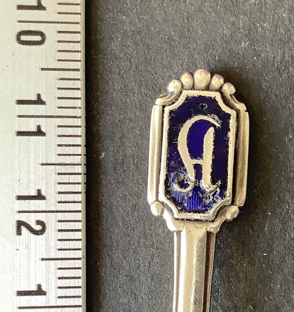 lepel, Letter A, emaille lichte beschadiging (LA, Ophalen of Verzenden, Gebruikt