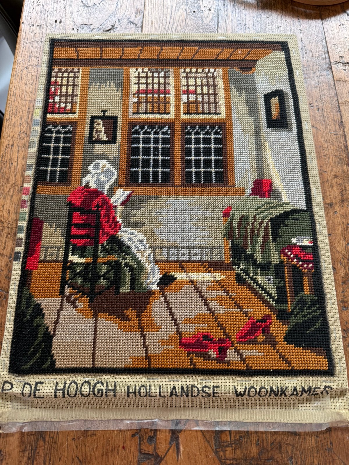 Borduurwerk 31/40 cm P de Hoog . Hollandse woonkamer, Ophalen of Verzenden