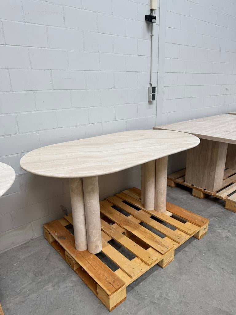 Solid Travertine Dining Table – 8 Cilinder 160x90cm, Ophalen of Verzenden, Nieuw