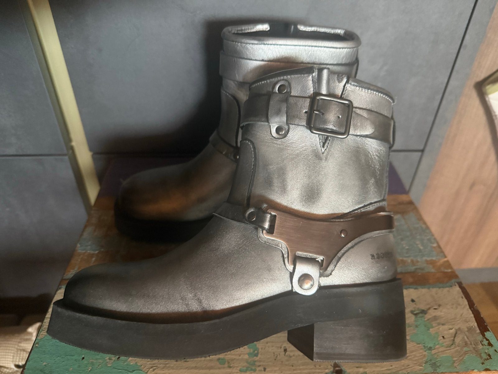 Nubikk biker boots zilver maat 37, Ophalen of Verzenden, Zo goed als nieuw, Overige kleuren, Lage of Enkellaarzen