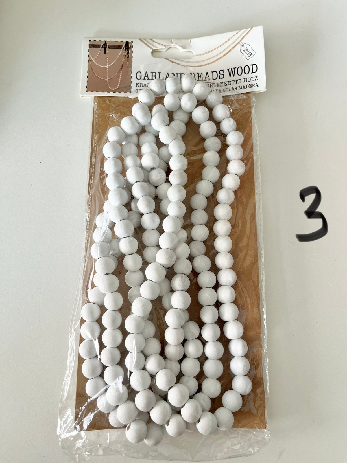 Kralen woonketting interieur ketting decoratie wit hout 1.80, Ophalen of Verzenden, Nieuw, Wit, Hout