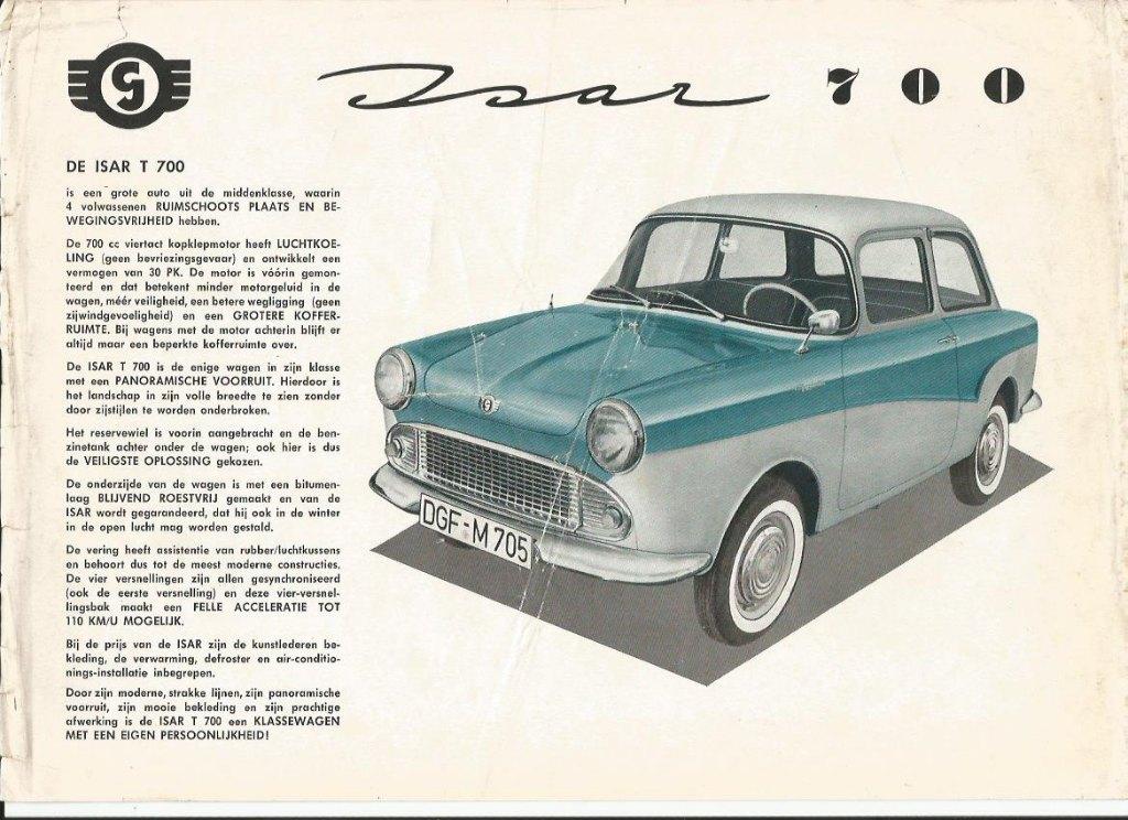 Glas Isar T 700 folder duitse auto, Verzenden, Gelezen, Overige merken