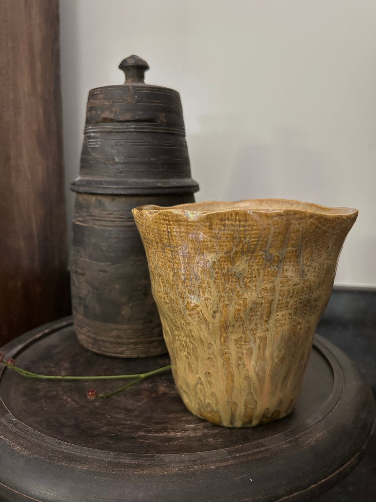 Des Pots klein vaasje potje mosterd groengeel, Ophalen of Verzenden, Groen