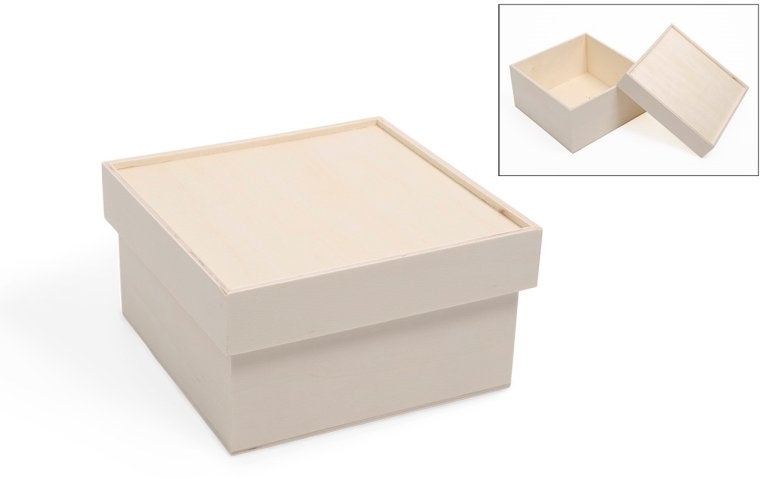 Houten doos met opstaande rand op deksel 16,3 x 16,3 x 9 cm, ., Overige thema's, Nieuw, .