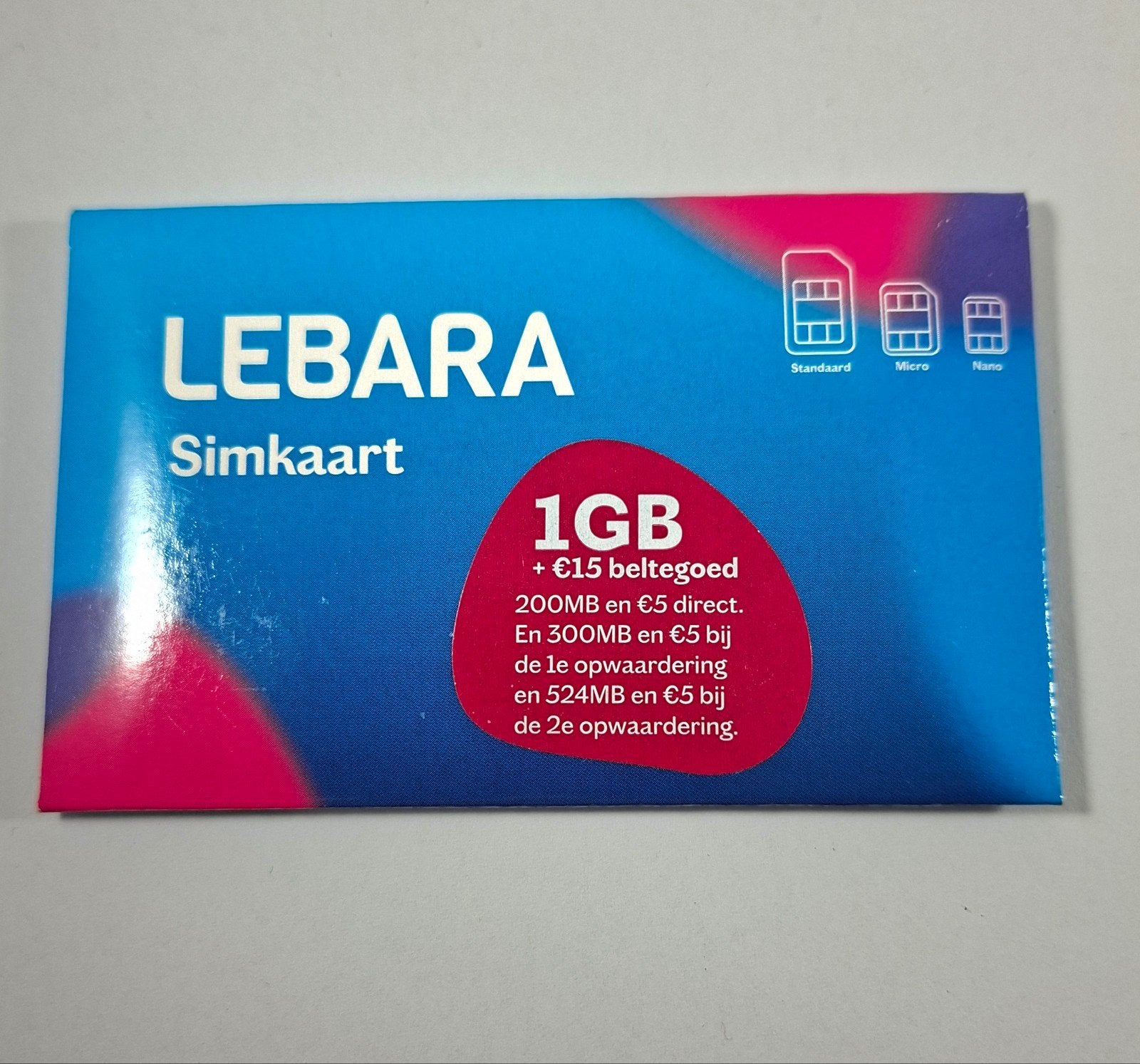 Lebara Simkaart - 1GB + €15 beltegoed, Ophalen of Verzenden, Nieuw, Overige providers, Simkaart