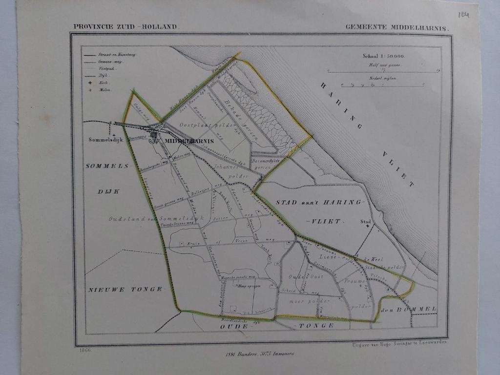 104 / Middelharnis Sommelsdijk Litho uit 1866 van J. Kuyper, Antiek en Kunst, Ophalen of Verzenden