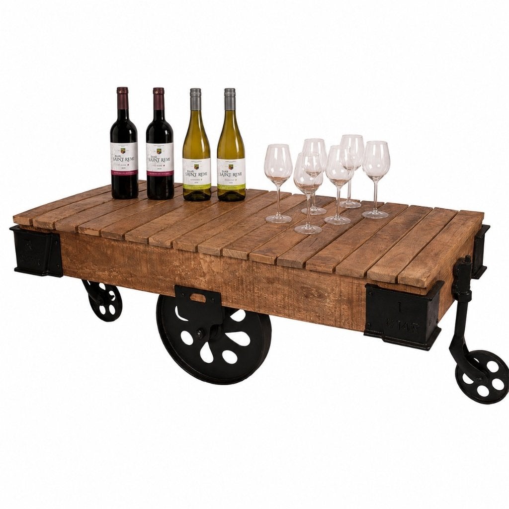 Salontafel Industrieel van Mangohout en IJzer Wijnkar, Overige houtsoorten, 100 tot 150 cm, Nieuw, Ophalen of Verzenden