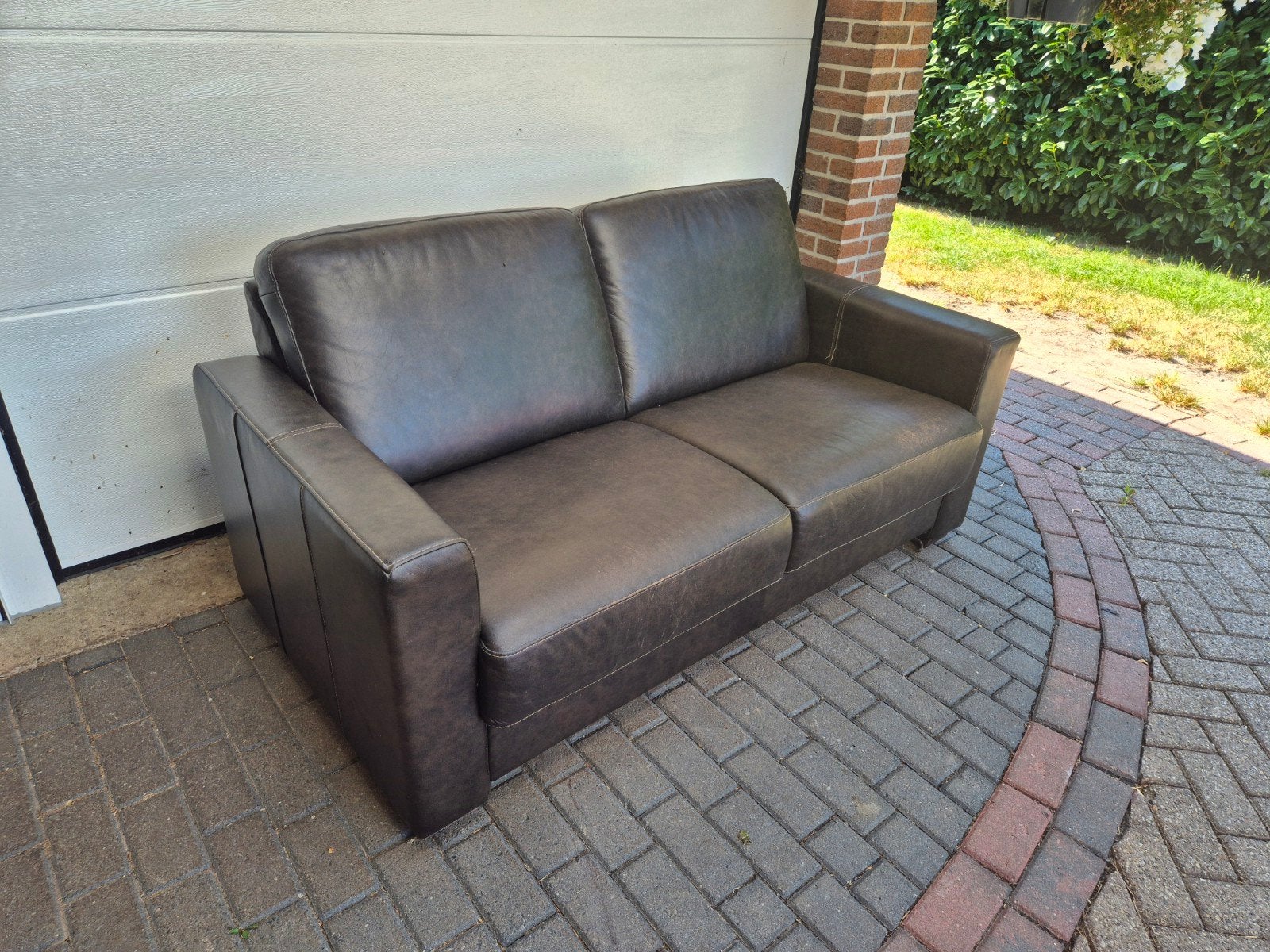 Mooie donkerbruine leren bank tweepersoons, Ophalen, Gebruikt, 150 tot 200 cm, Tweepersoons