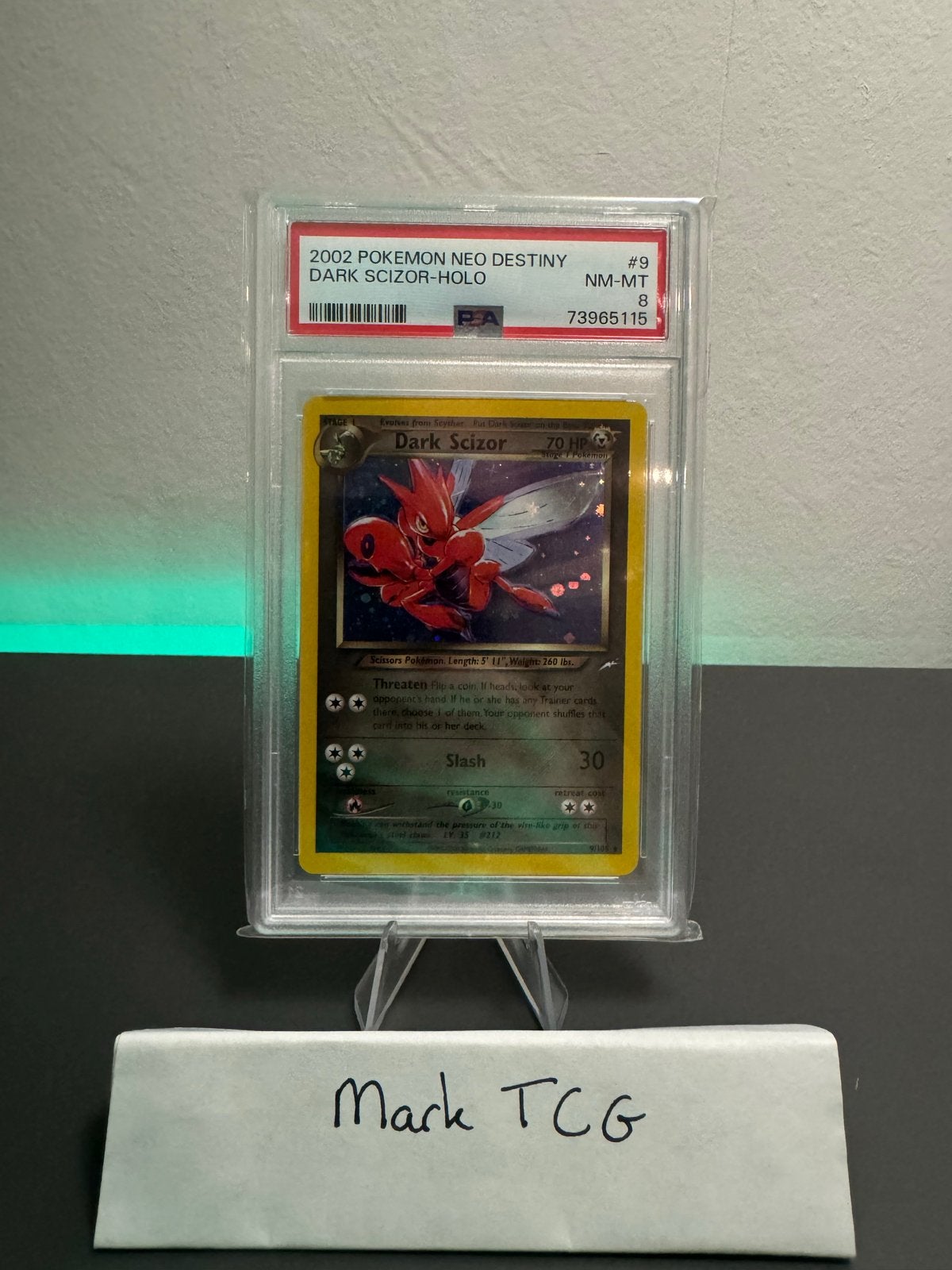 PSA 8 Dark Scizor Holo 9/105 2002 Pokémon Neo Destiny #9, Ophalen of Verzenden, Zo goed als nieuw, Losse kaart, Foil