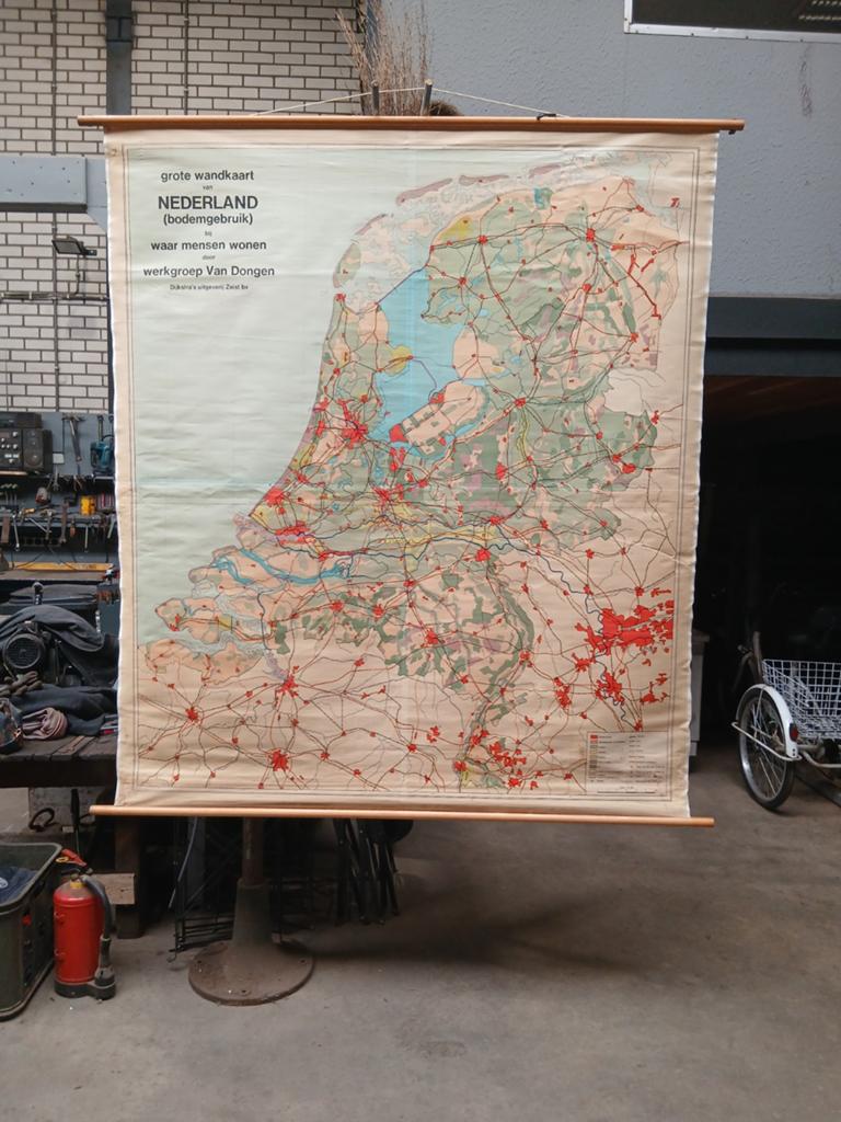 Grote wandkaart van Nederland (bodemgebruik) - 200x182 cm, Boeken, Atlassen en Landkaarten, Ophalen, Werkgroep Van Dongen, 1800 tot 2000