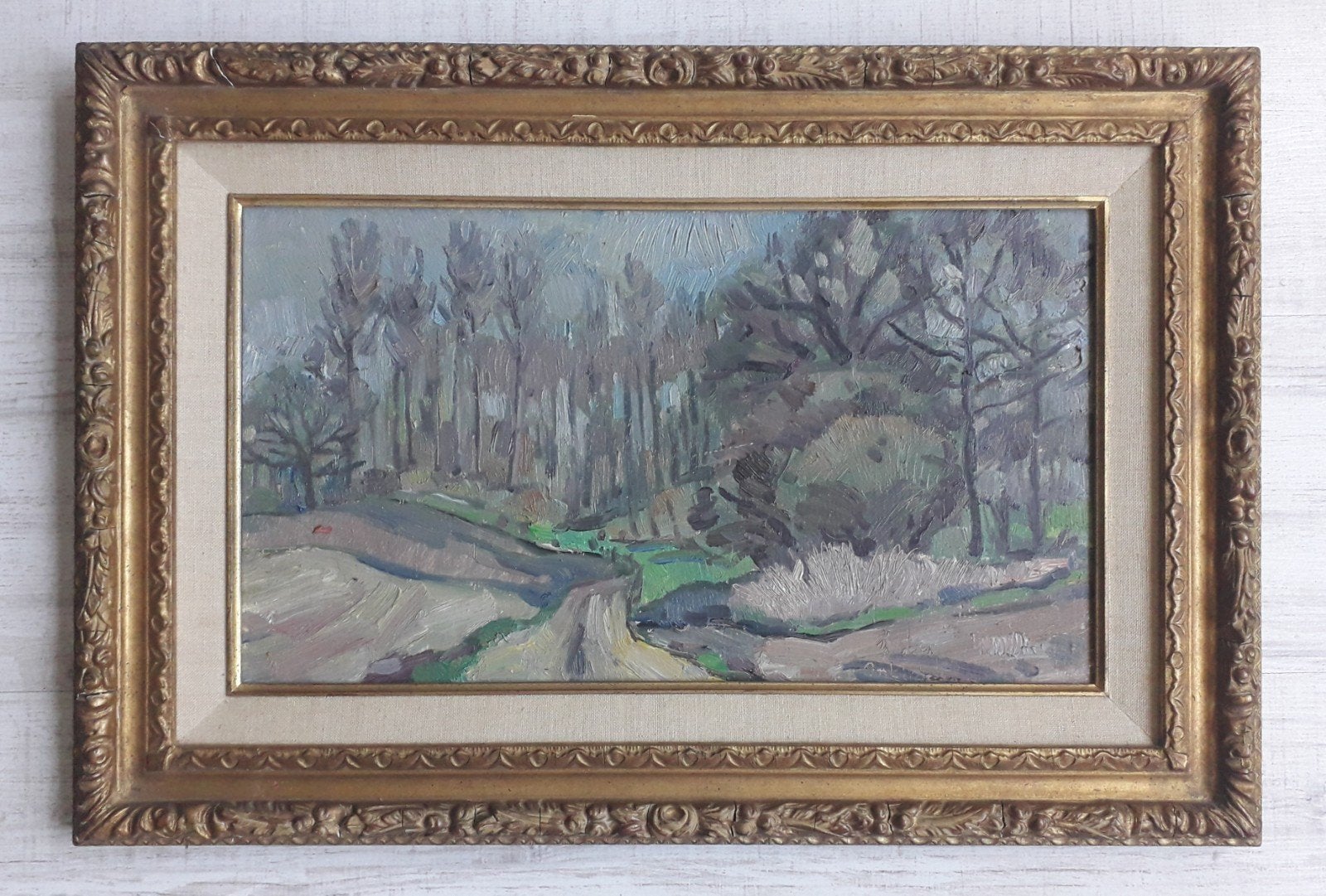 EXPRESSIONISTISCH LANDSCHAP STIJL GRONINGER PLOEG>DURE LIJST, Antiek en Kunst, Paneel, Expressionistisch, Landschap, Olieverf