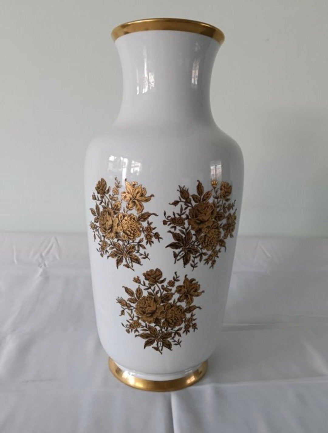 Gerold Porzellan Vaas - Wit met Gouden Bloemmotief, Ophalen of Verzenden