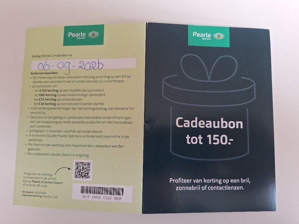 Cadeaubon van Pearle, Tickets en Kaartjes, Eén persoon, Cadeaubon, Overige typen