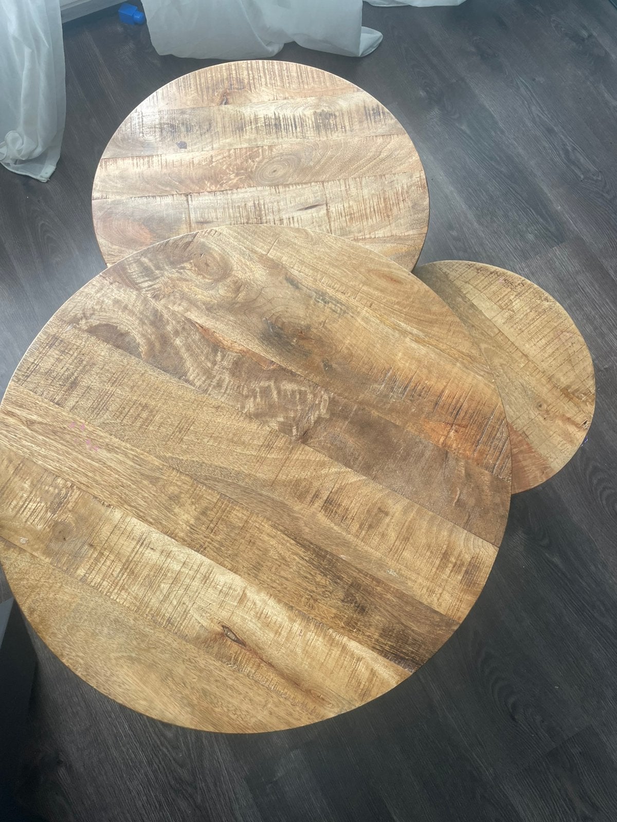 Mangohouten salontafeltjes, Ophalen, Rond, 50 tot 100 cm, Zo goed als nieuw