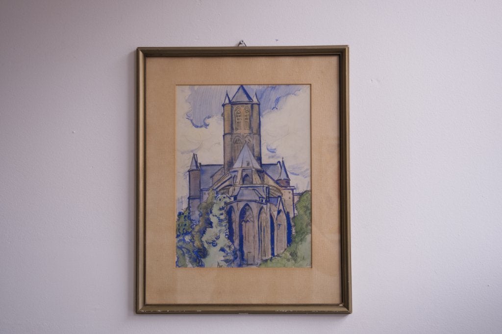 Schilderij aquarel van de sint baafskathedraal, Ophalen of Verzenden, Stads- / dorpsgezicht