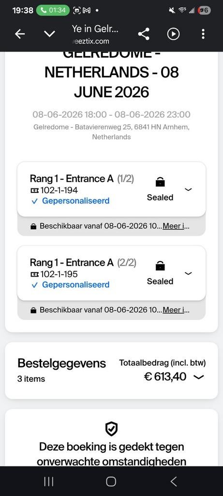 Ye Gelredome tickets 8 juni, Tickets en Kaartjes, Twee personen