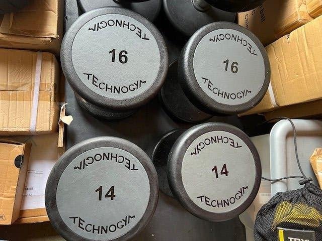 Technogym Urethane Dumbbells 14 & 16 kg, Ophalen, Zo goed als nieuw, Benen, Dumbbell