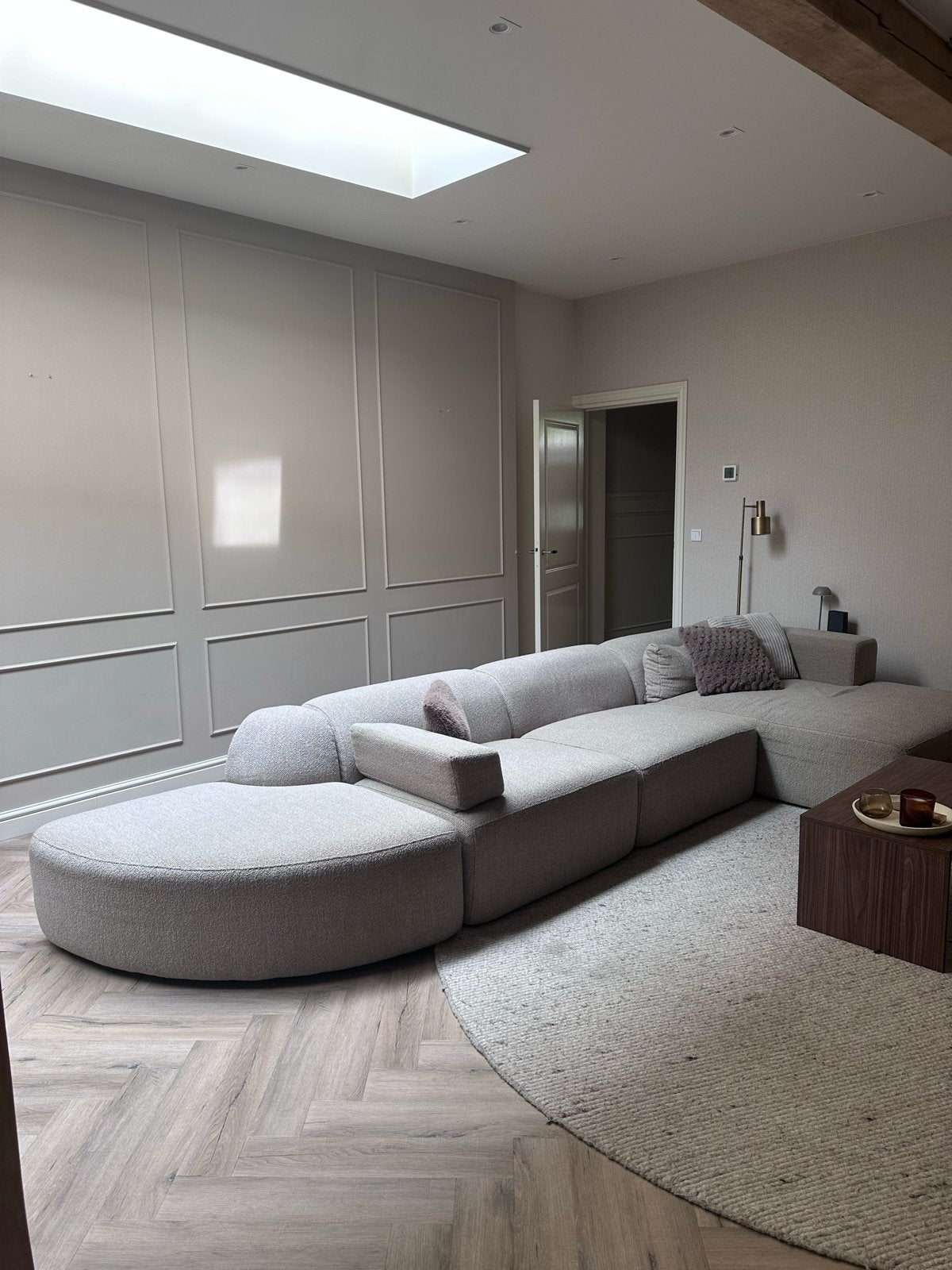 Organische elementenbank bouclé beige 4x6 sofa, Ophalen, 100 tot 125 cm, Hoekbank, 300 cm of meer