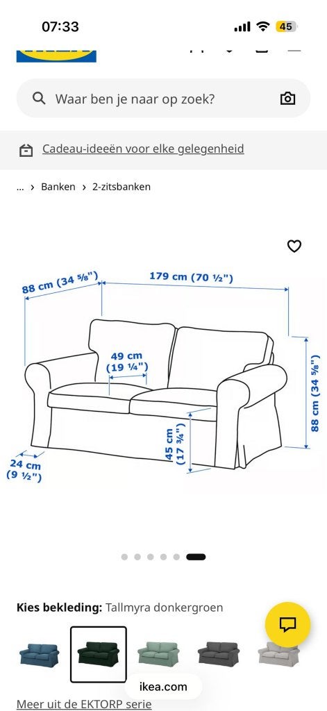Bankhoes ektorp IKEA, Gebruikt, Tweepersoons, 75 tot 100 cm, Ophalen of Verzenden