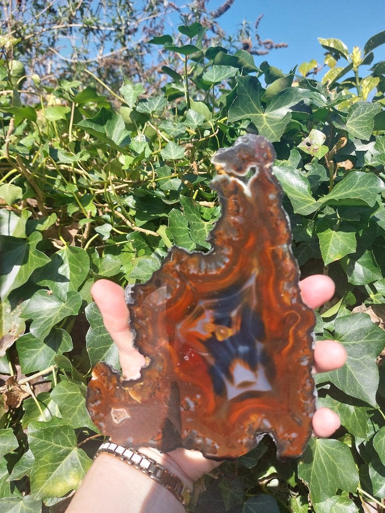 Mooie grillige natuurlijke agaatschijf - 20x15 cm, Verzamelen, Mineralen en Fossielen, Ophalen of Verzenden, Mineraal