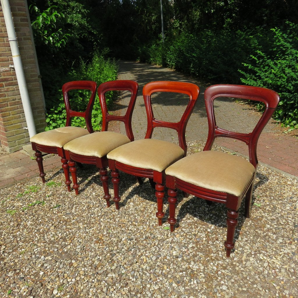 4 Antieke Biedermeier, stijl mahonie houten stoelen., Antiek en Kunst, Ophalen