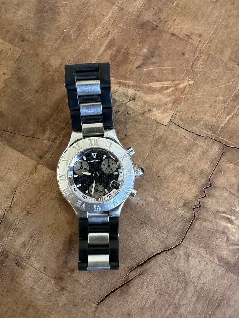 Cartier Chronoscaph 21 - Stijlvol Herenhorloge, Staal, Polshorloge, Zo goed als nieuw, Ophalen