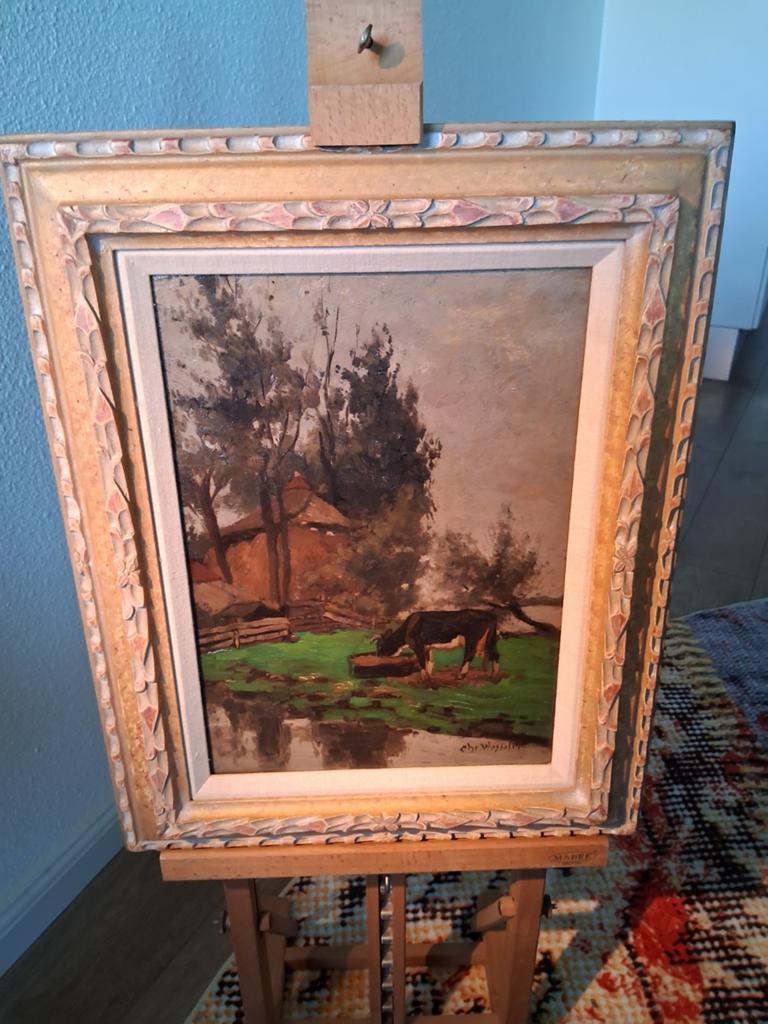 Schilderij Chr. Wesseling - Koe aan de waterkant, Ophalen of Verzenden